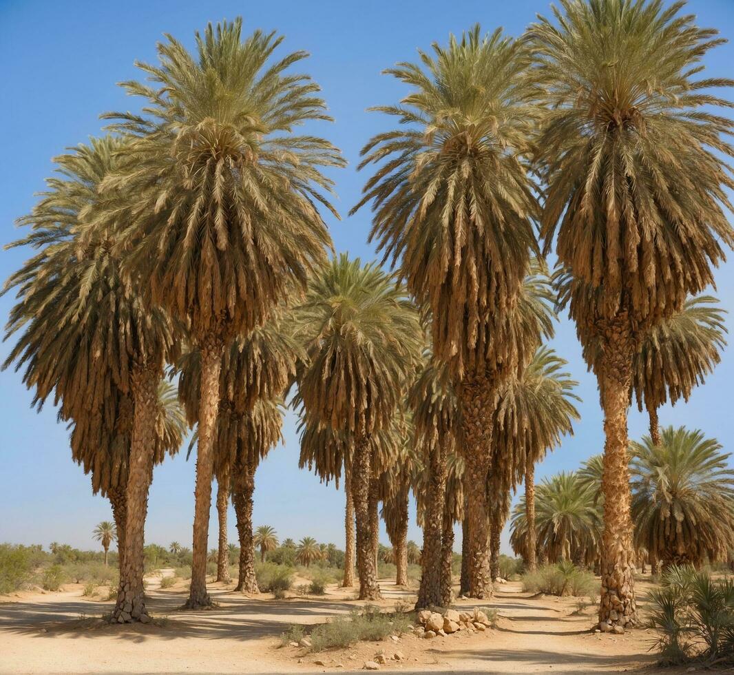 ai généré paume des arbres dans le oasis de le Sahara désert, Maroc photo