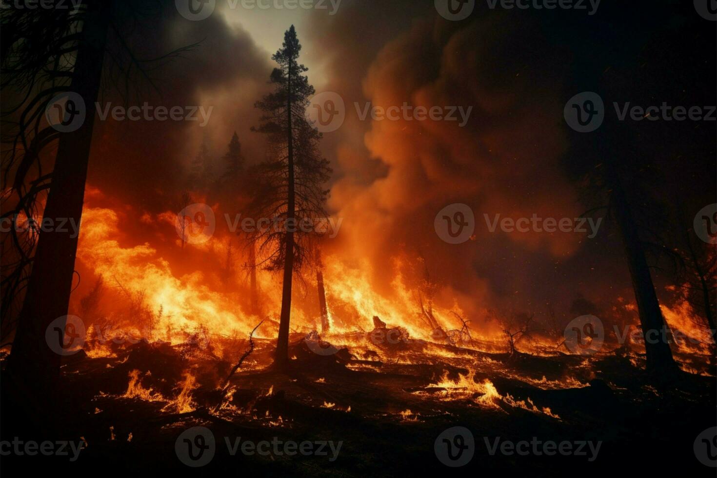 ai généré Feu catastrophe une vaste et répandu forêt Feu urgence photo