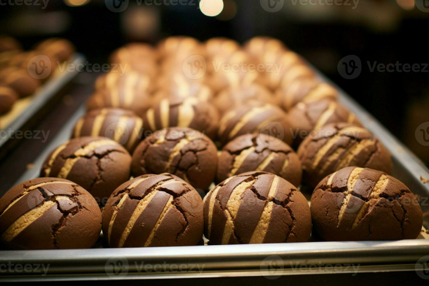 ai généré local indulgence Chocolat biscuits arrangé pour vente dans une boutique photo