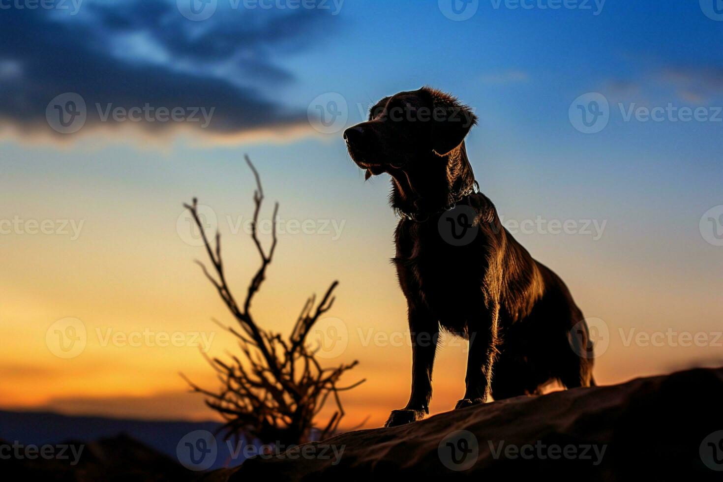 ai généré une canin silhouette contre le réglage Soleil crée une pittoresque scène photo