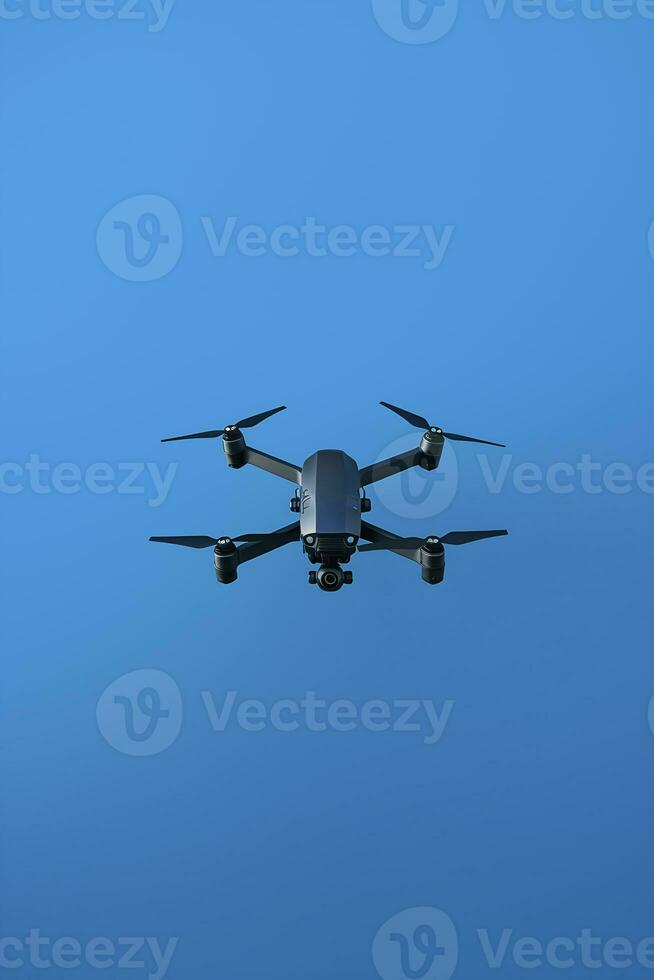 ai généré drone scout avec une caméra sur bleu Contexte. ai généré photo