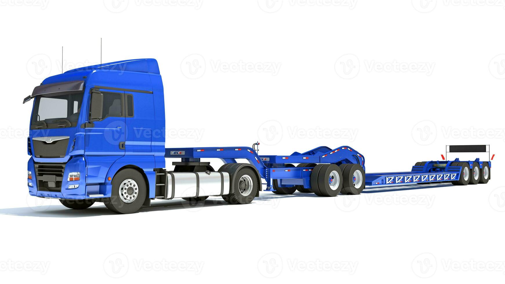 semi un camion avec lowboy Plate-forme bande annonce 3d le rendu sur blanc Contexte photo