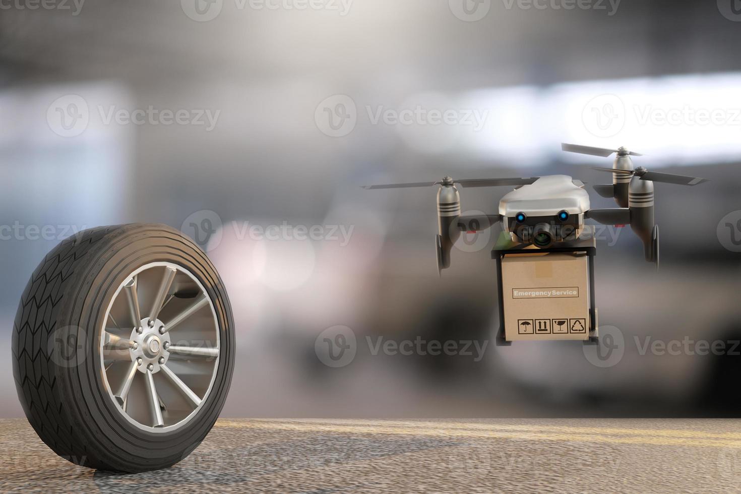 drone avec pneu voiture mesurer la quantité de caoutchouc gonflé photo