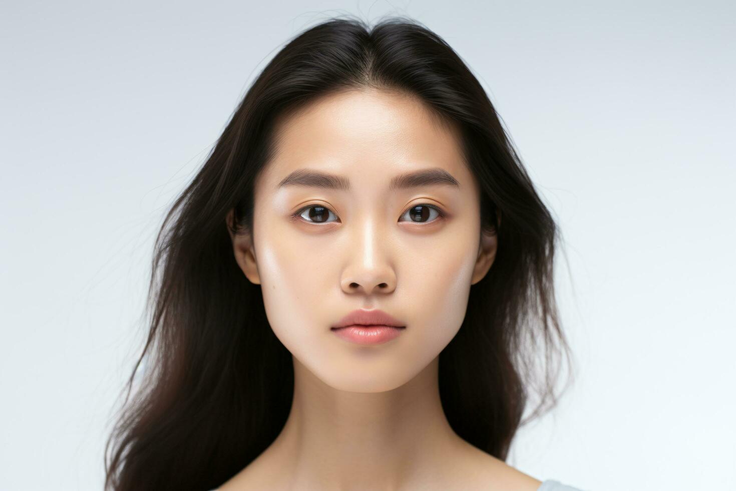 ai généré portrait asiatique femme parfait nettoyer Frais peau isolé sur blanc Contexte. photo