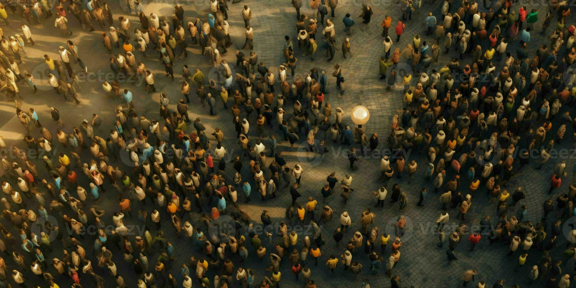 ai généré foule de gens vu de au-dessus de. oiseau œil voir. génératif ai photo