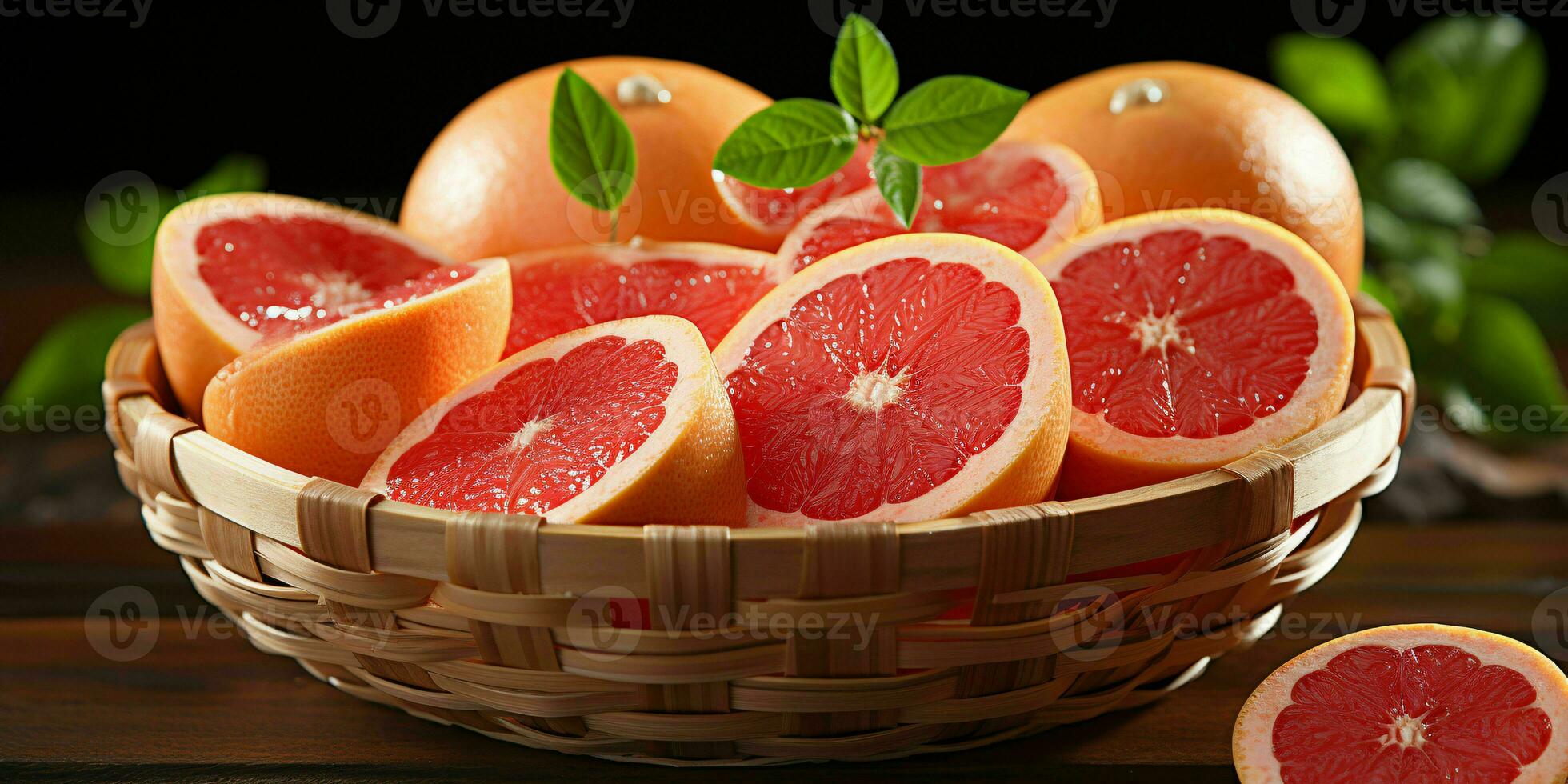 ai généré tranché Frais Pamplemousses avec l'eau gouttelettes. pomélo des fruits. génératif ai photo