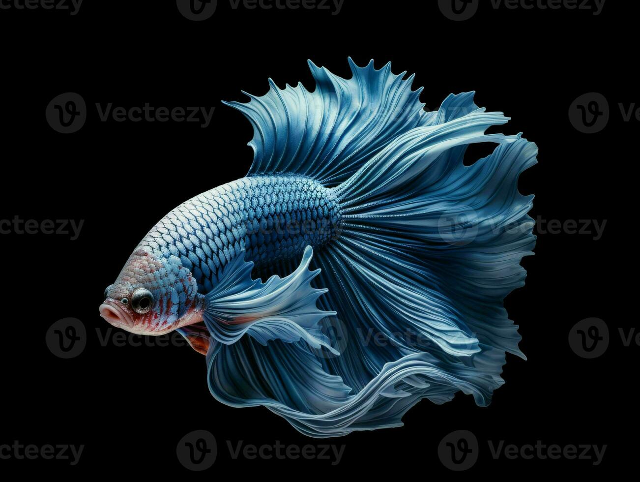 ai généré magnifique Siamois combat poisson. proche en haut de betta poisson isolé sur noir Contexte. génératif ai photo