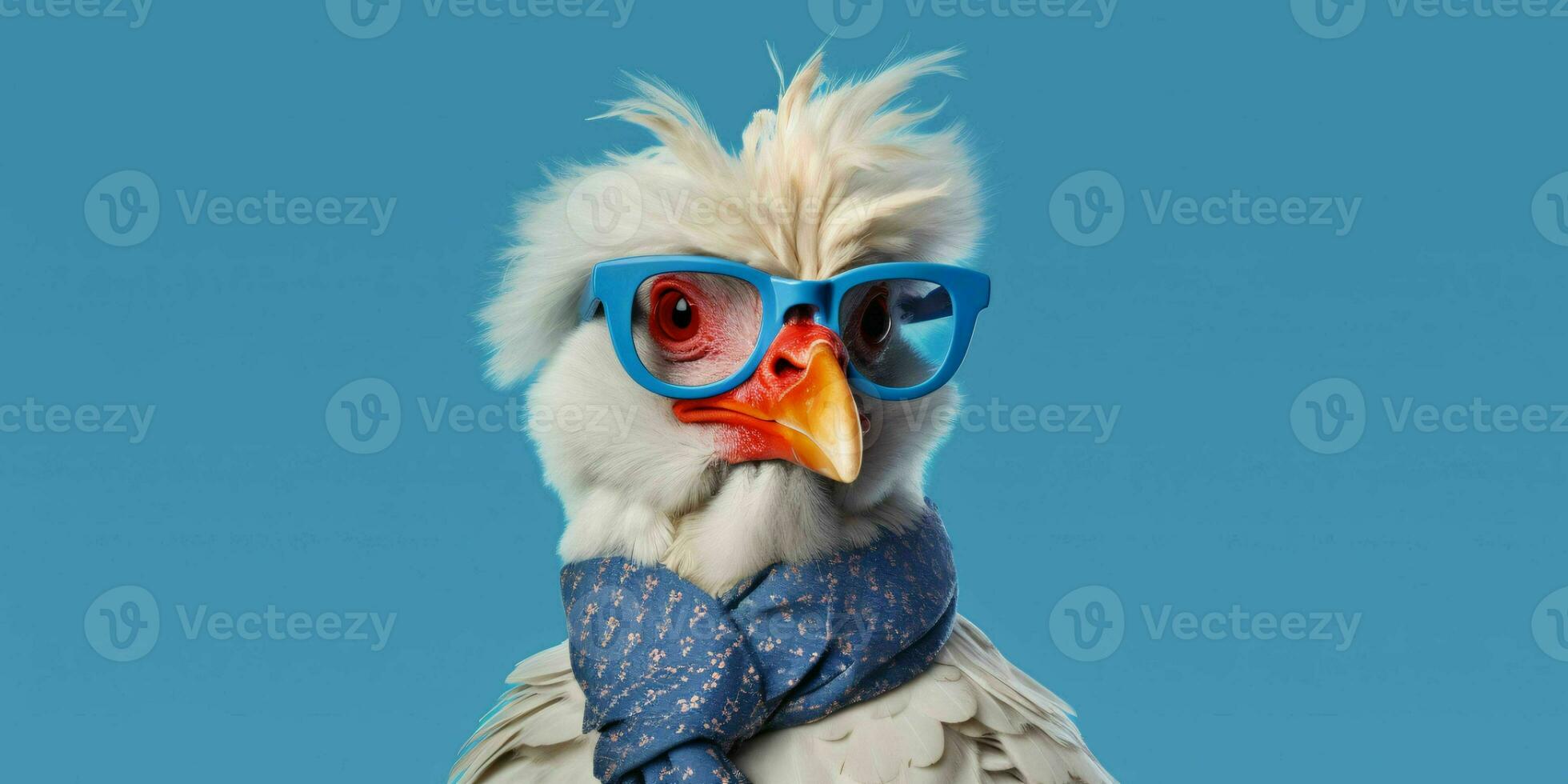 ai généré mignonne et marrant poulet portant des lunettes et décontractée tenue. génératif ai photo