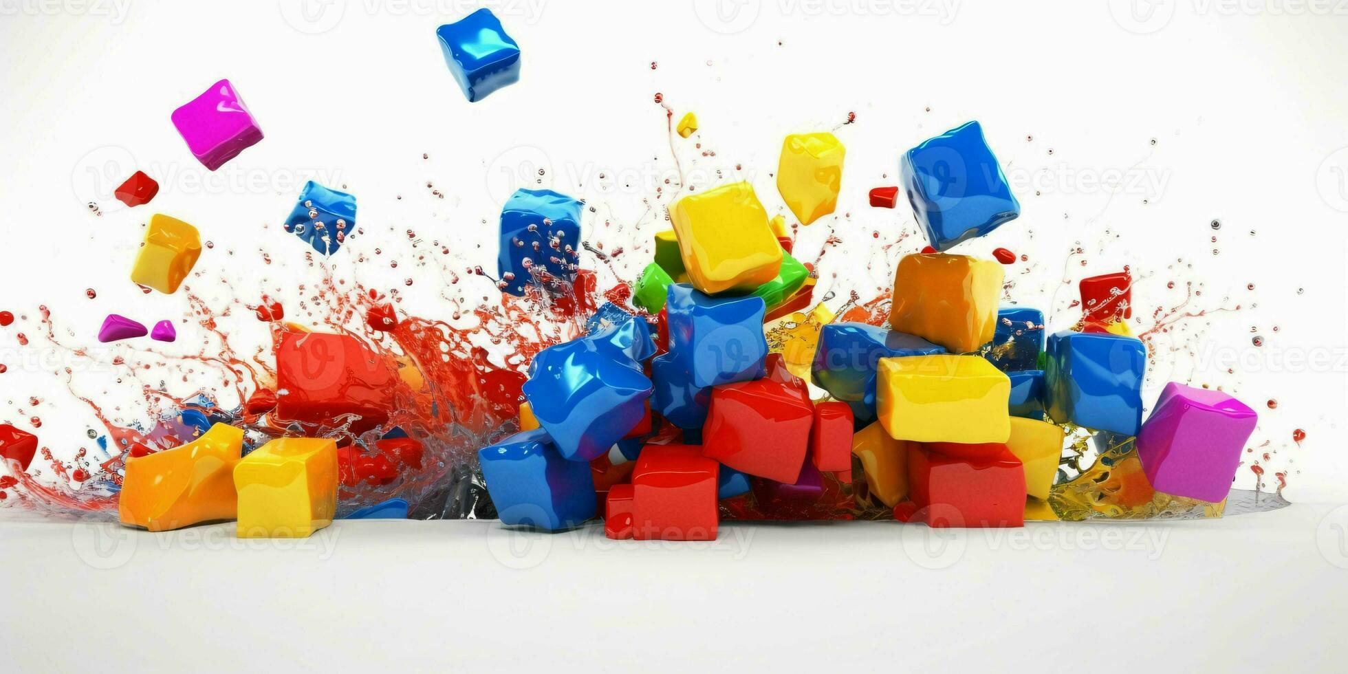 ai généré 3d et coloré cube avec peindre explosion isolé sur blanc Contexte. génératif ai photo