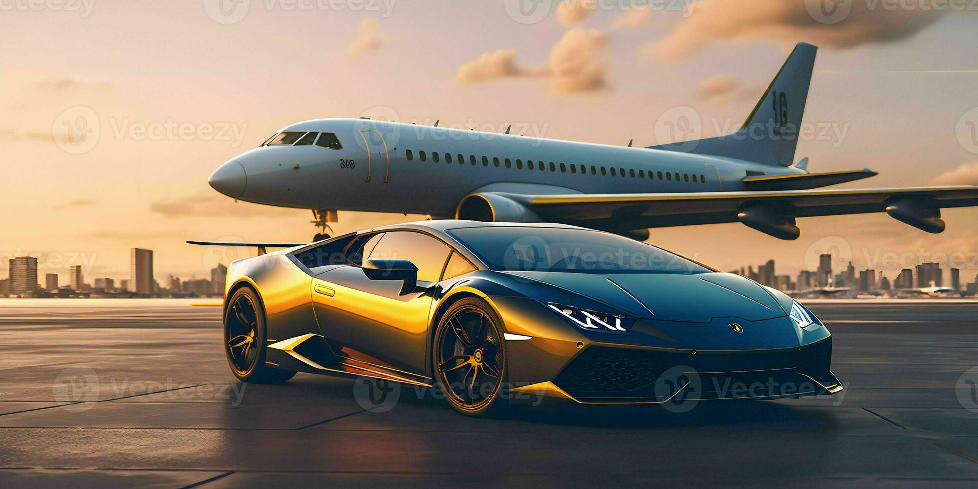 ai généré luxe voiture et privé jet à le aéroport. affaires classe un service à le aéroport. génératif ai photo