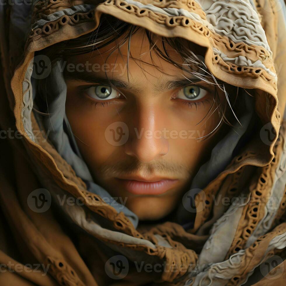 ai généré portrait de masculin arabe Hommes avec foulard. génératif ai photo