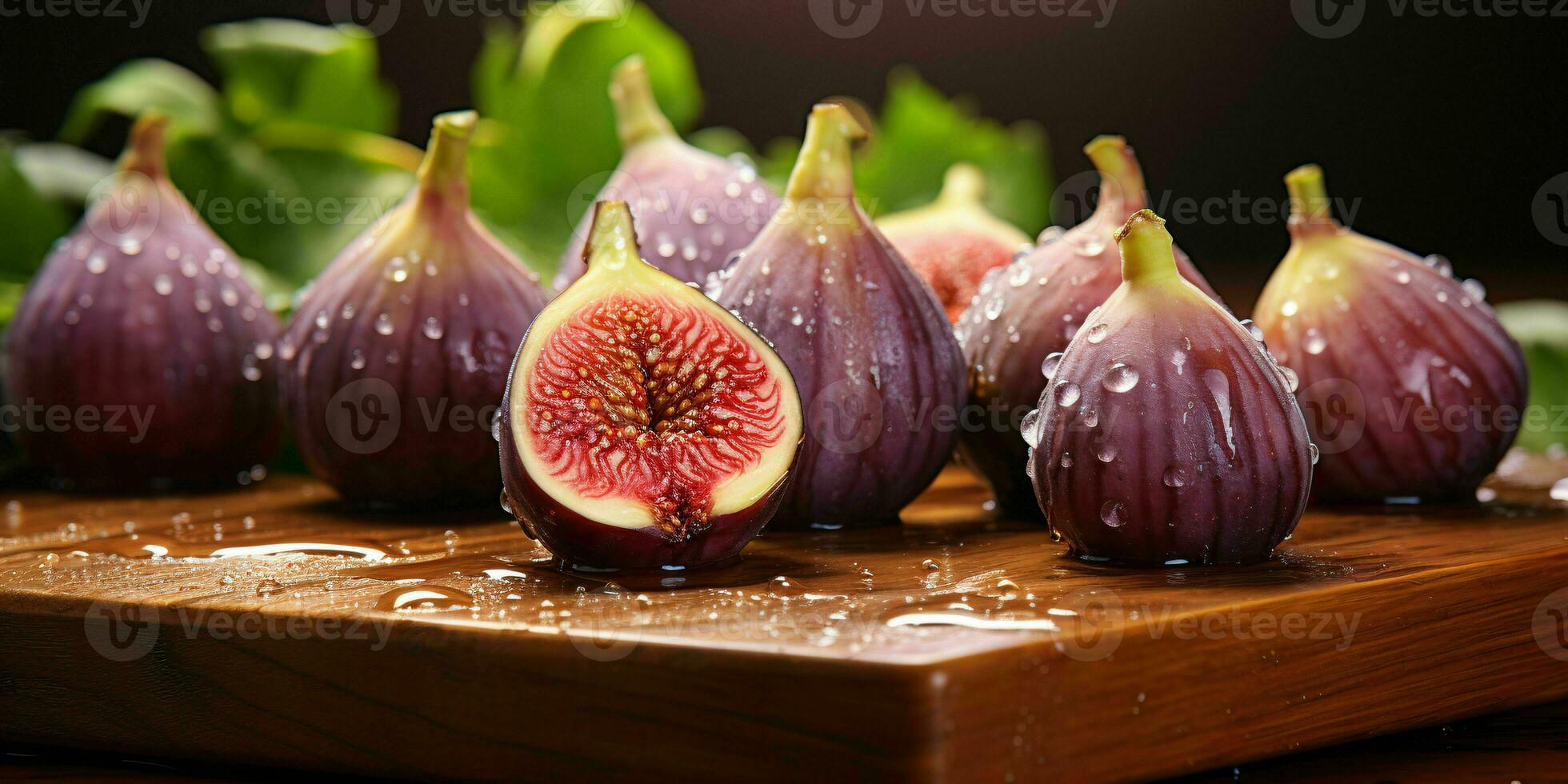 ai généré Frais figues avec l'eau gouttes. génératif ai photo