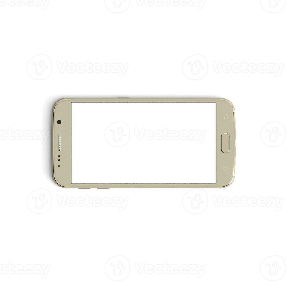mobile téléphone vide afficher avec Vide écran isolé sur blanc Contexte pour de face - horizontal - or copie photo