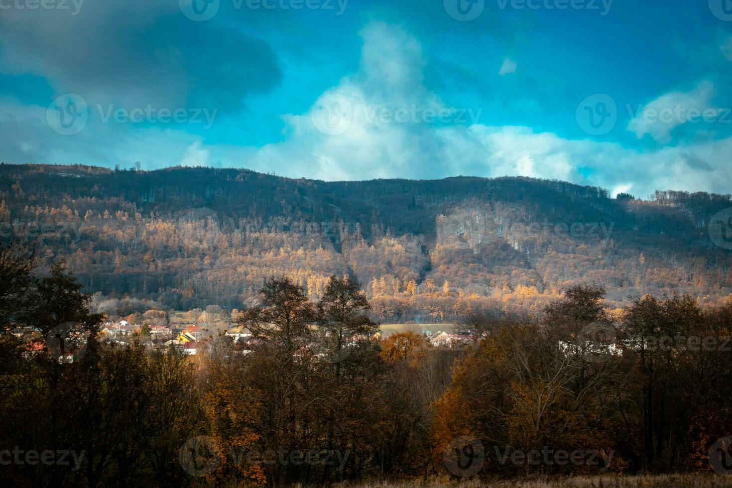 l'automne vue de le Carpates montagnes dans Pologne photo. magnifique vues dans polonais campagne village photo