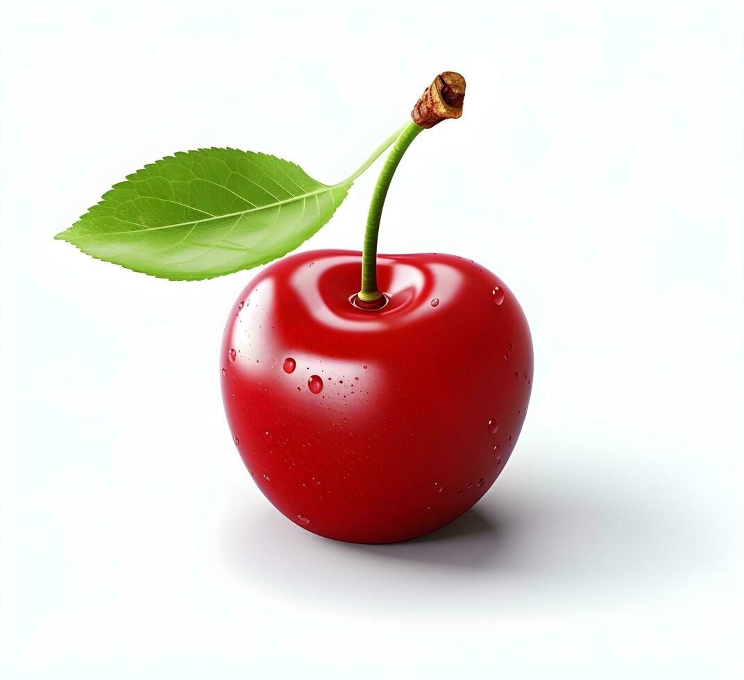 ai généré Cerise fruit avec feuille photo