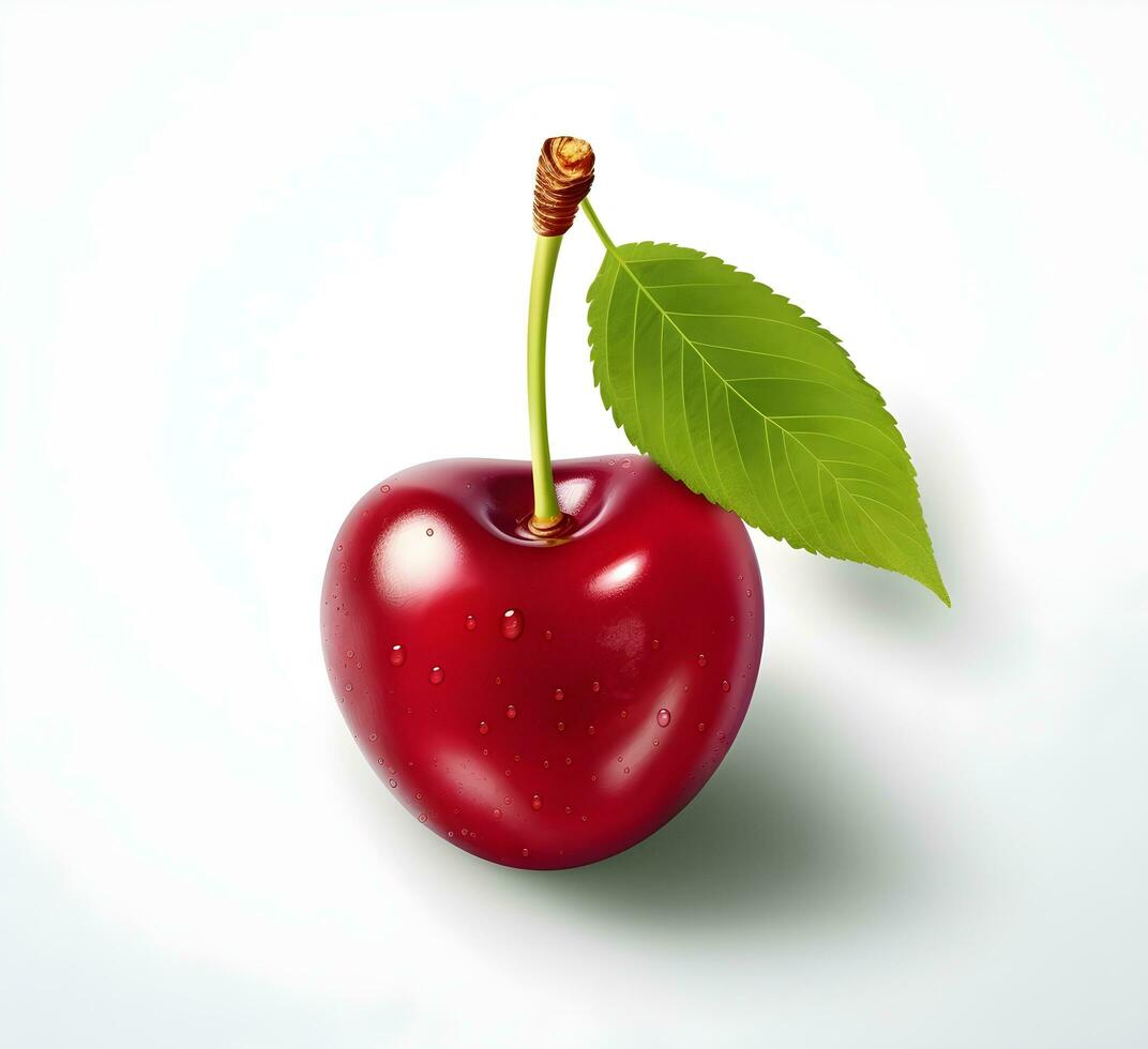 ai généré Cerise fruit avec feuille photo