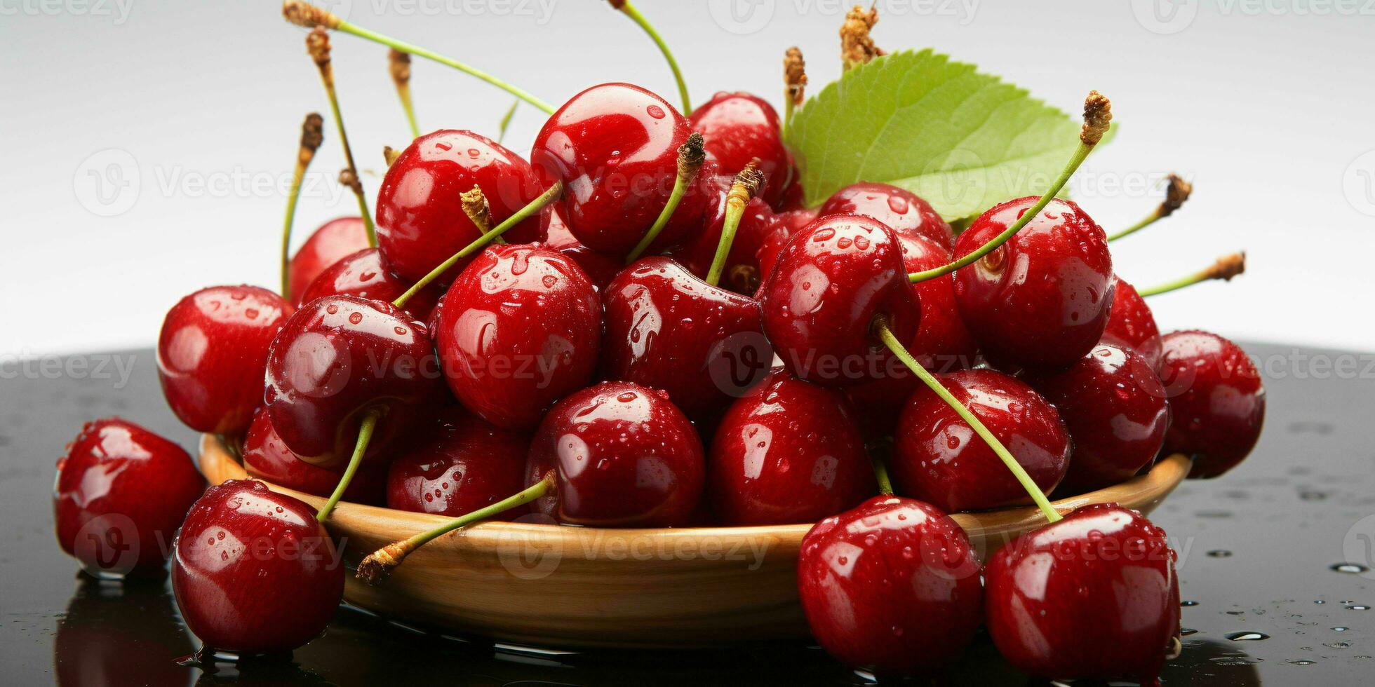 ai généré fermer de Frais cerise. pile de cerises avec l'eau gouttelettes. génératif ai photo