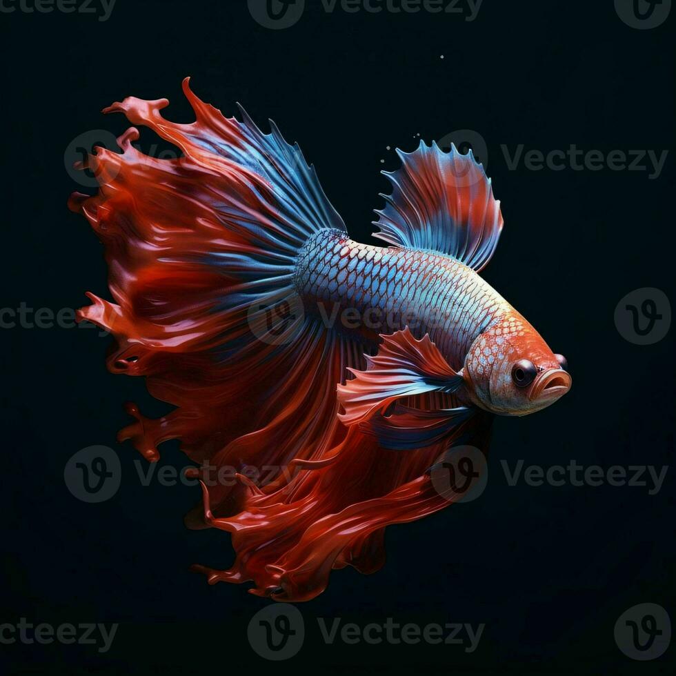 ai généré magnifique Siamois combat poisson. proche en haut de betta poisson isolé sur noir Contexte. génératif ai photo