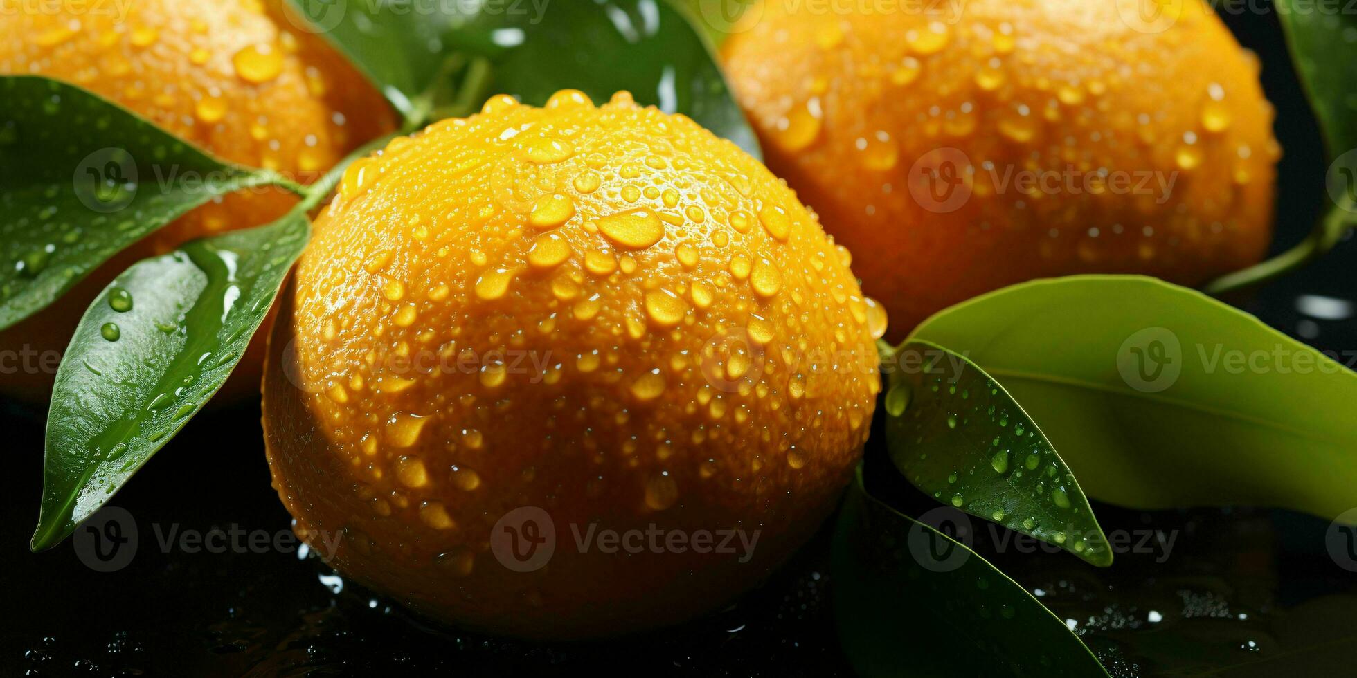 ai généré Frais des oranges avec l'eau gouttelettes isolé sur une noir Contexte. génératif ai photo