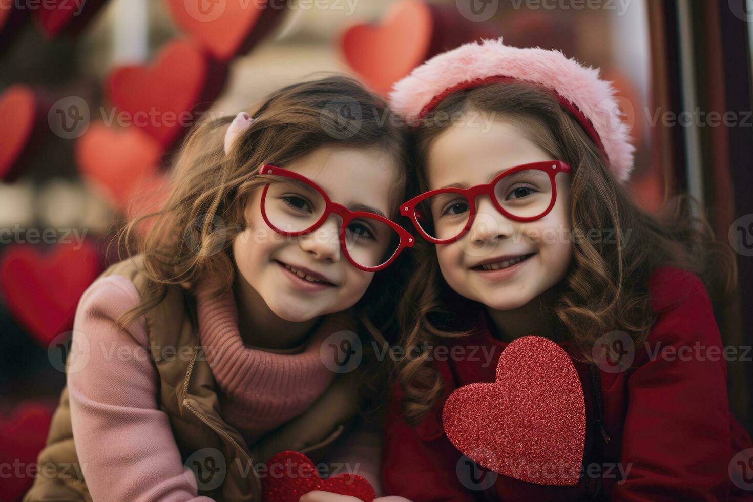 ai généré deux peu les filles portant rose cœur lunettes. génératif ai photo