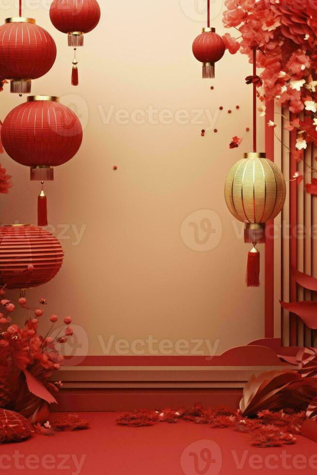 ai généré chinois Nouveau année 2024, Nouveau année décoration avec lanternes. génératif ai photo