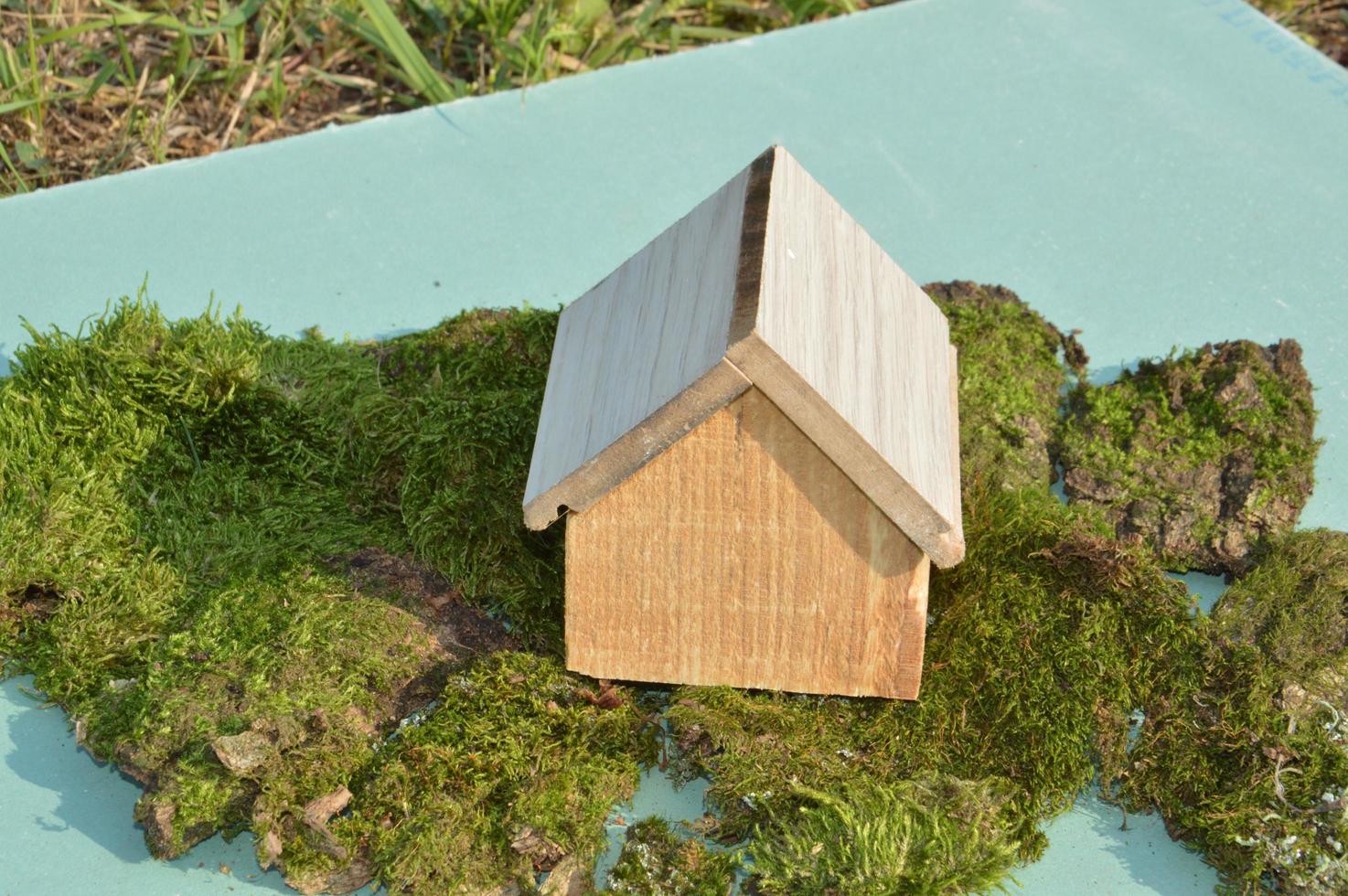 maquette en bois d'une maison et d'une famille photo