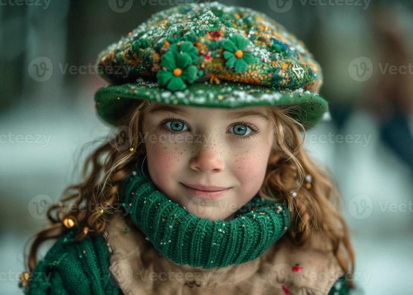 ai généré Jeune fille profiter et fête st patrick journée photo