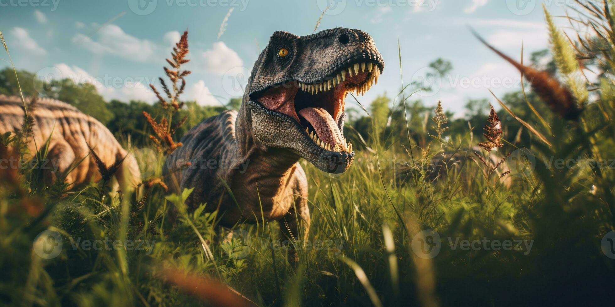 ai généré majestueux t-rex au milieu de dense feuillage. ai génératif. photo