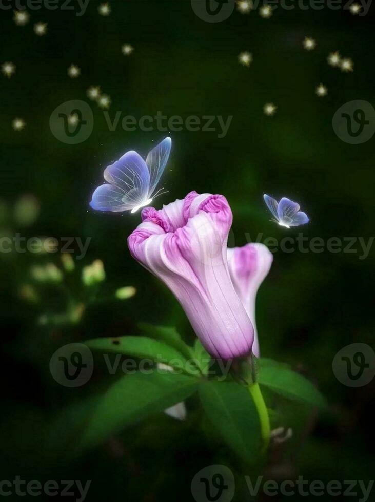 fermer de une délicat papillon sur une épanouissement fleur photo