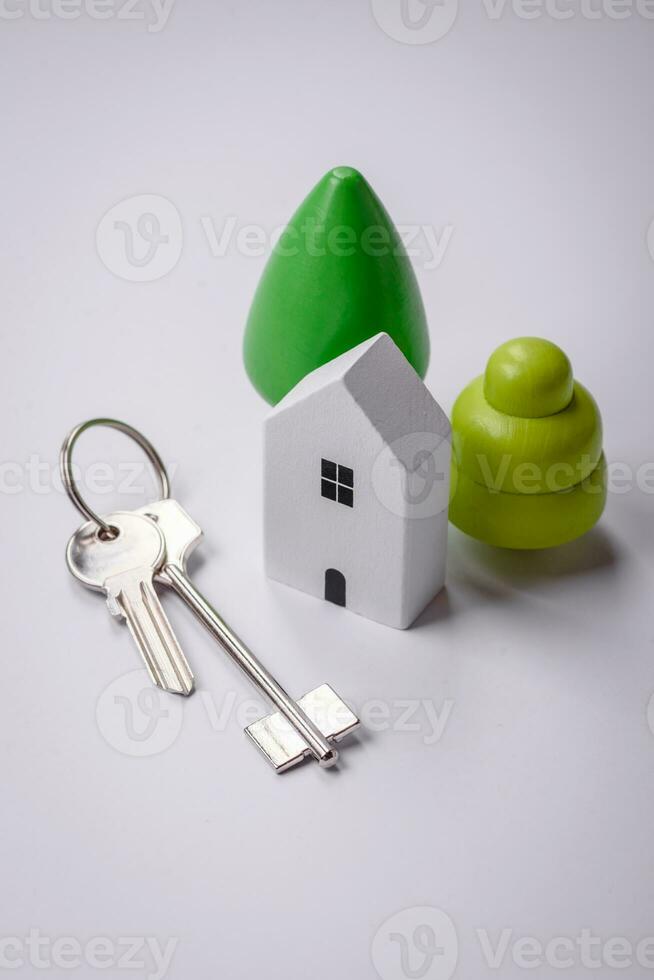 une petit en bois maison et clés comme un idée pour investir dans votre posséder Accueil photo