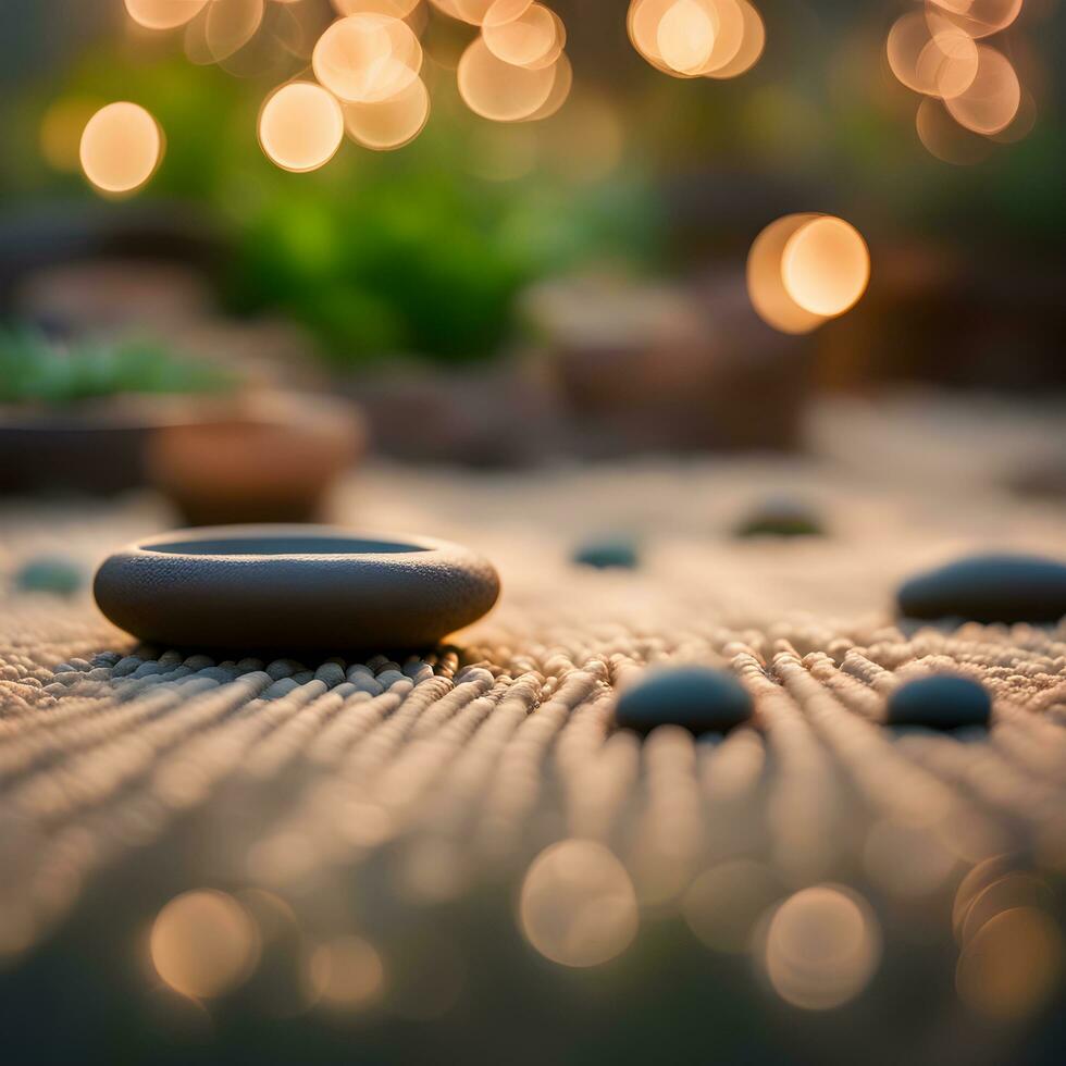 ai généré Zen des pierres sur le sol avec bokeh lumières photo
