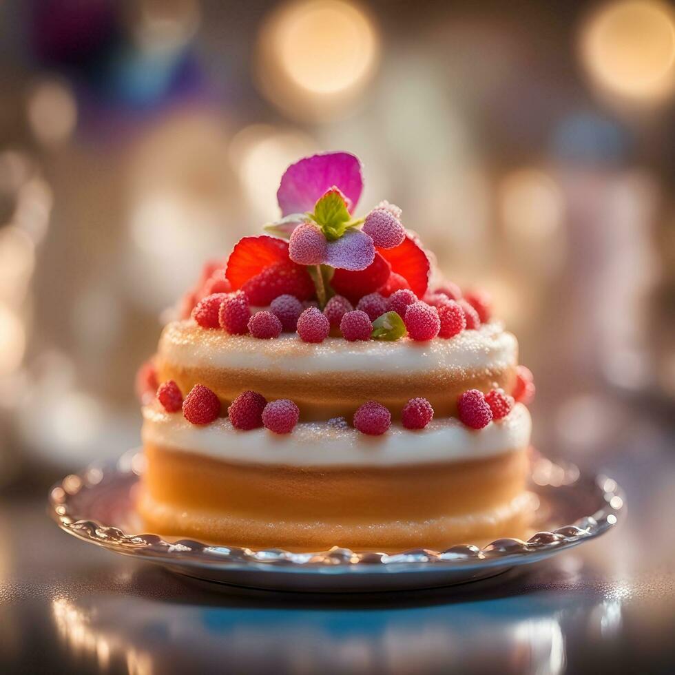 ai généré une gâteau avec une rouge et blanc Glaçage sur Haut photo