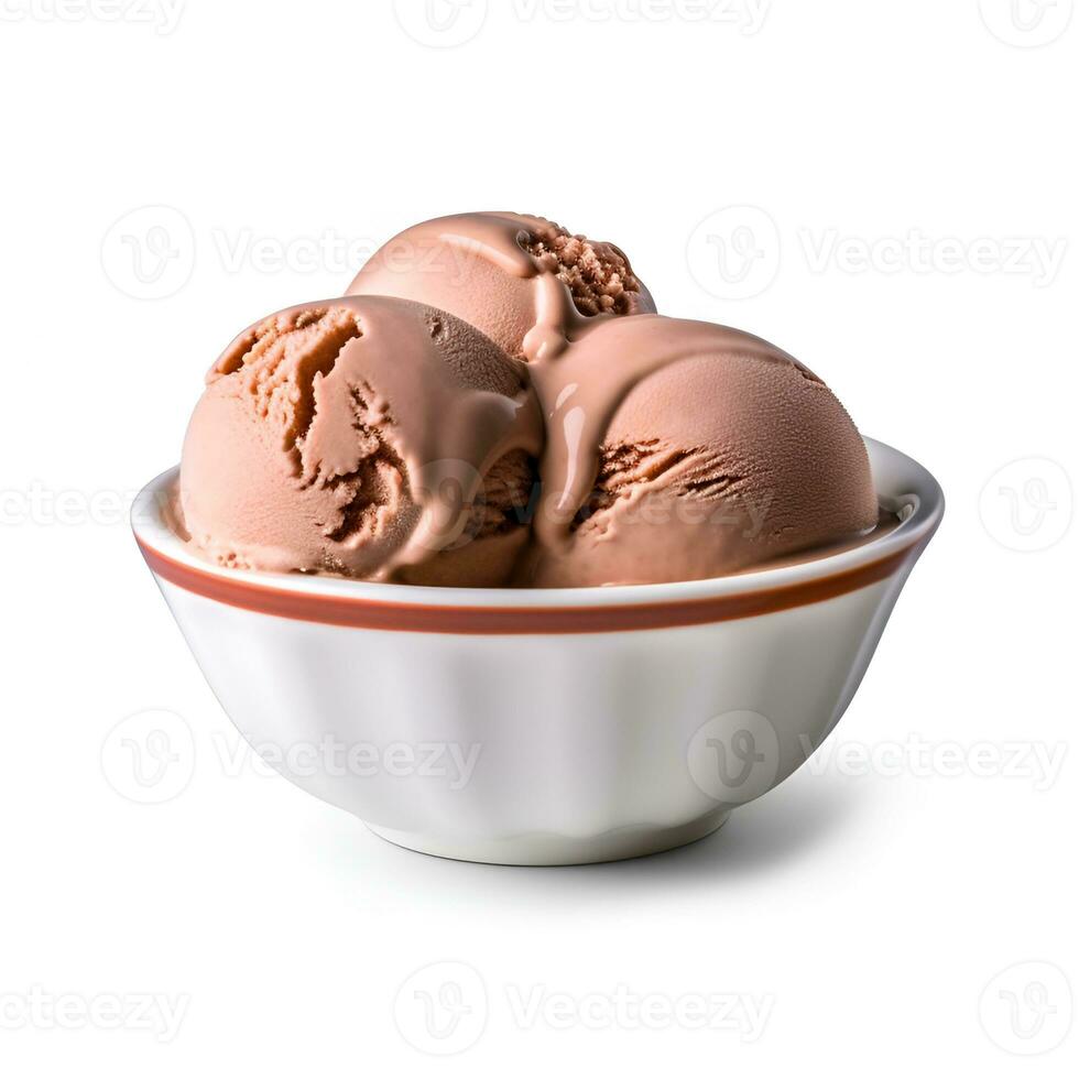 ai généré Chocolat Balle la glace crème dans bol sur blanc arrière-plans.. ai généré photo