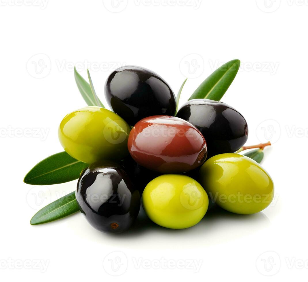 ai généré mélanger de Olives des fruits sur blanc arrière-plans. généré ai photo