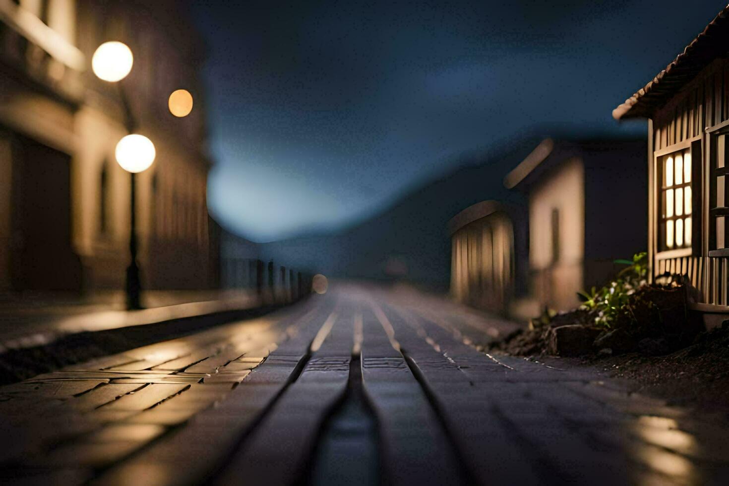 une rue avec une petit maison dans le milieu de il. généré par ai photo