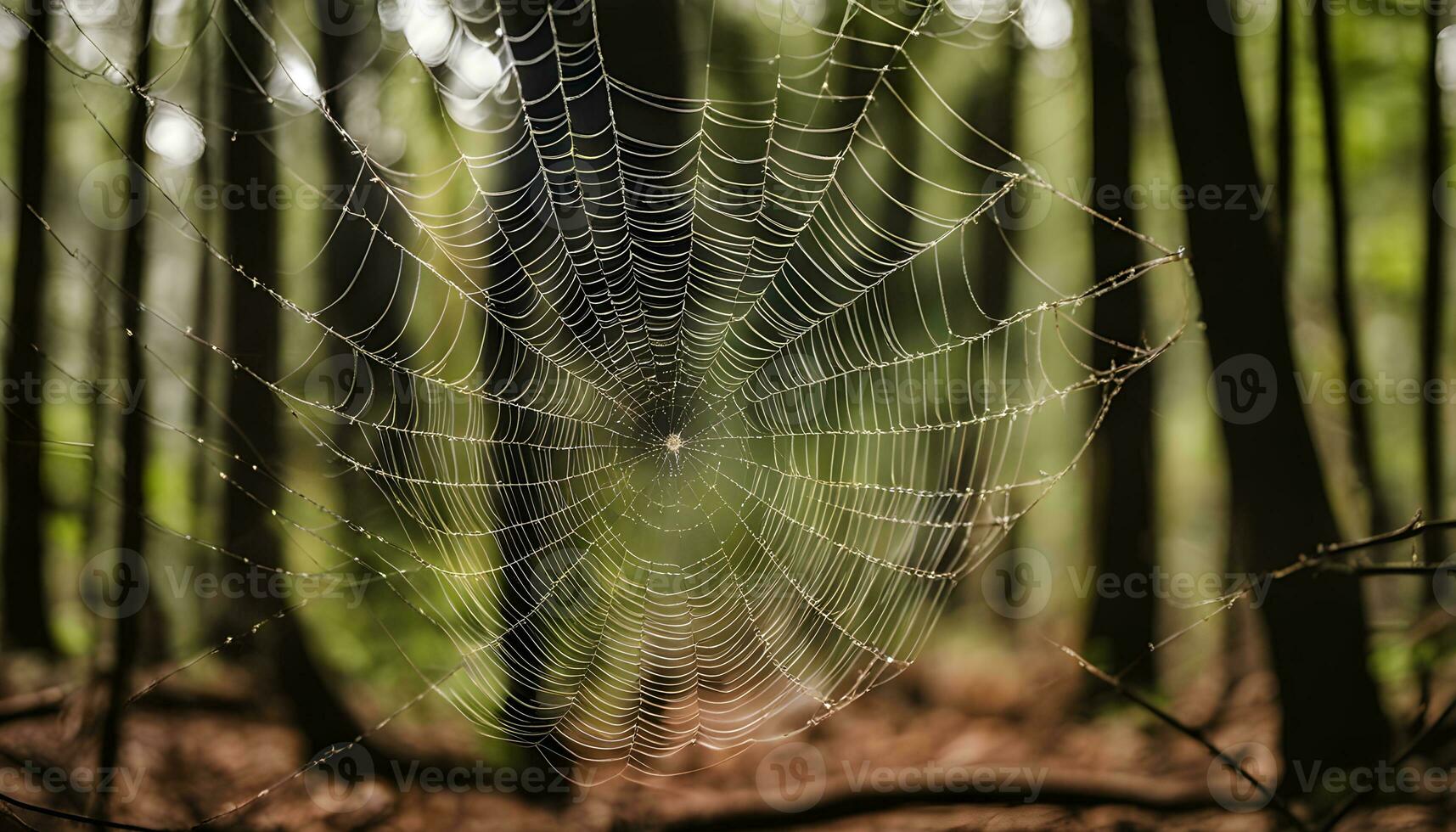 ai généré une araignée la toile dans le milieu de une forêt photo