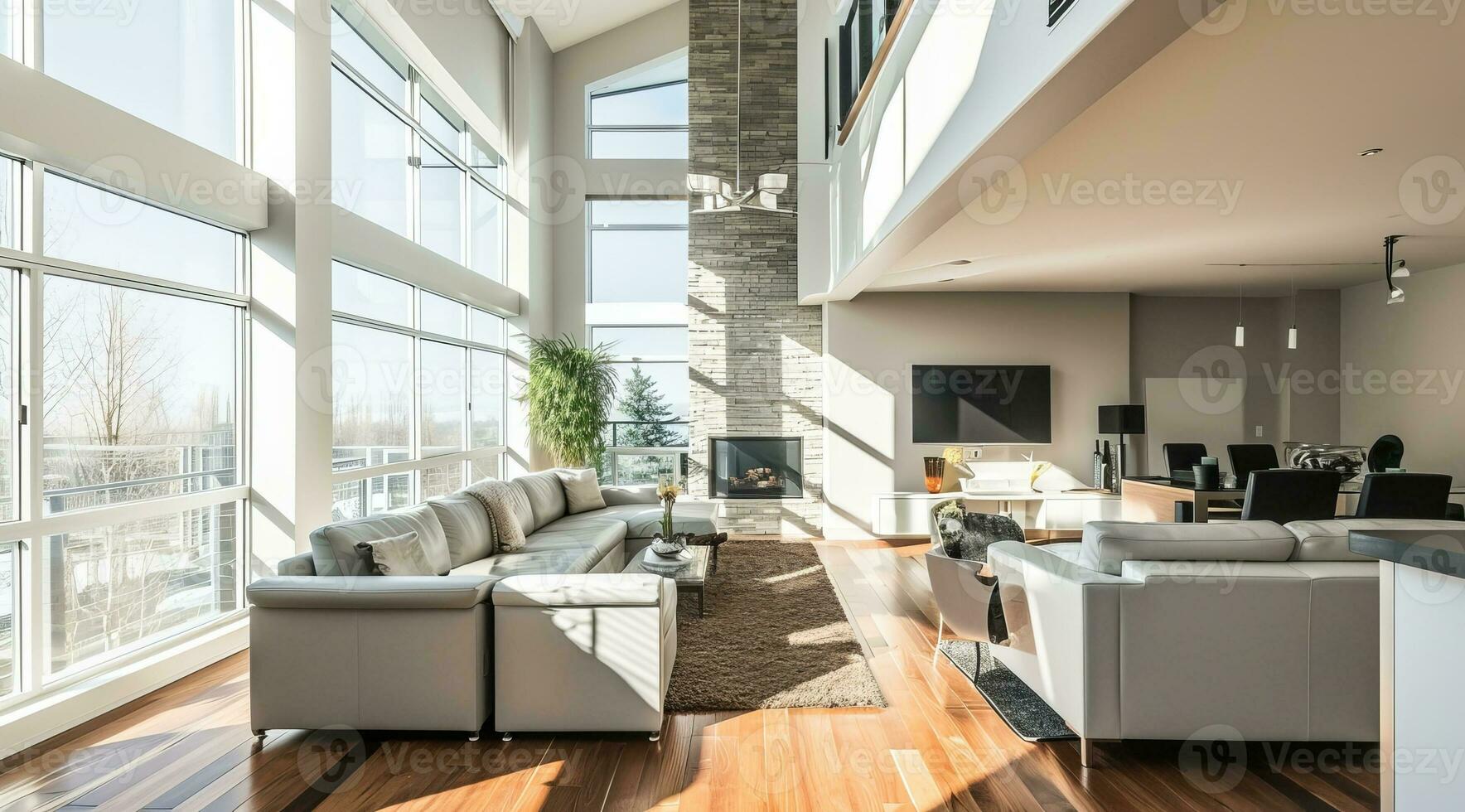 ai généré condo appartement intérieur dans haut de gamme quartier photo