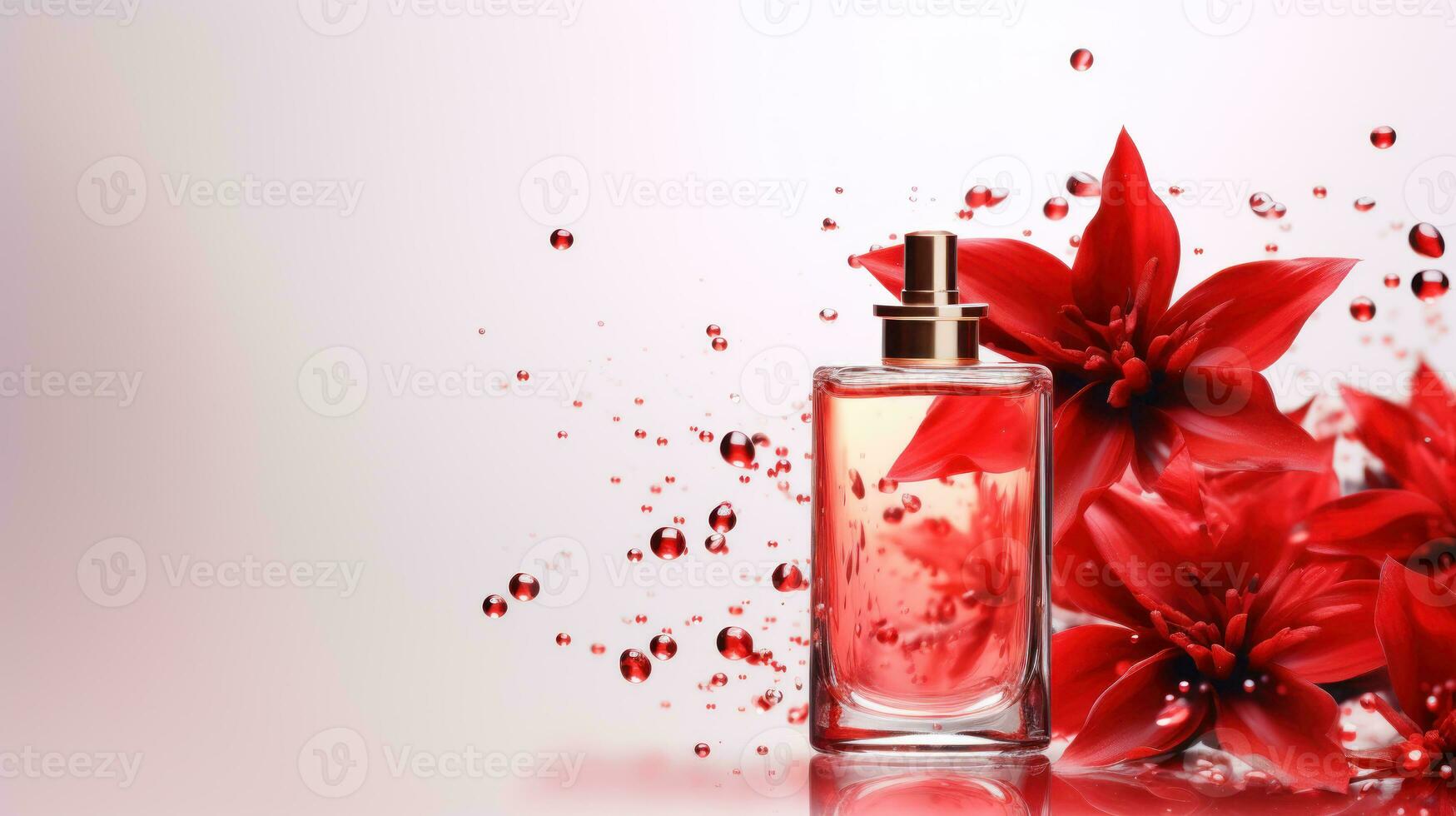 ai généré luxe parfum, cosmétique prime verre bouteille. bannière, affiche pour beauté promotion de élégant produit pour les publicités sur drapé soie en tissu Vêtements élégants Contexte avec perles. génératif ai photo