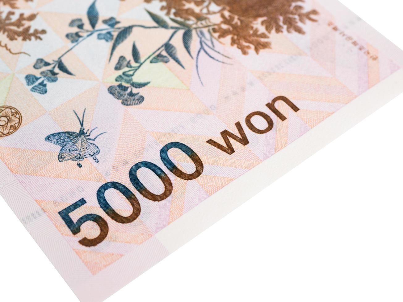 corée du sud 5000 won monnaie de billet de banque gros plan macro, argent coréen photo