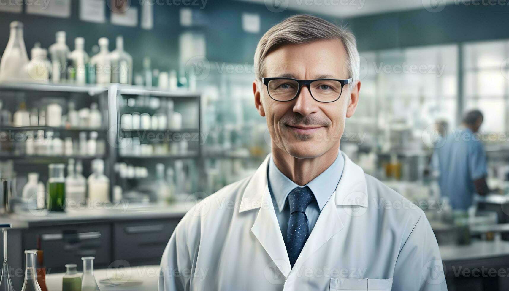 ai généré une homme dans une laboratoire manteau et des lunettes photo