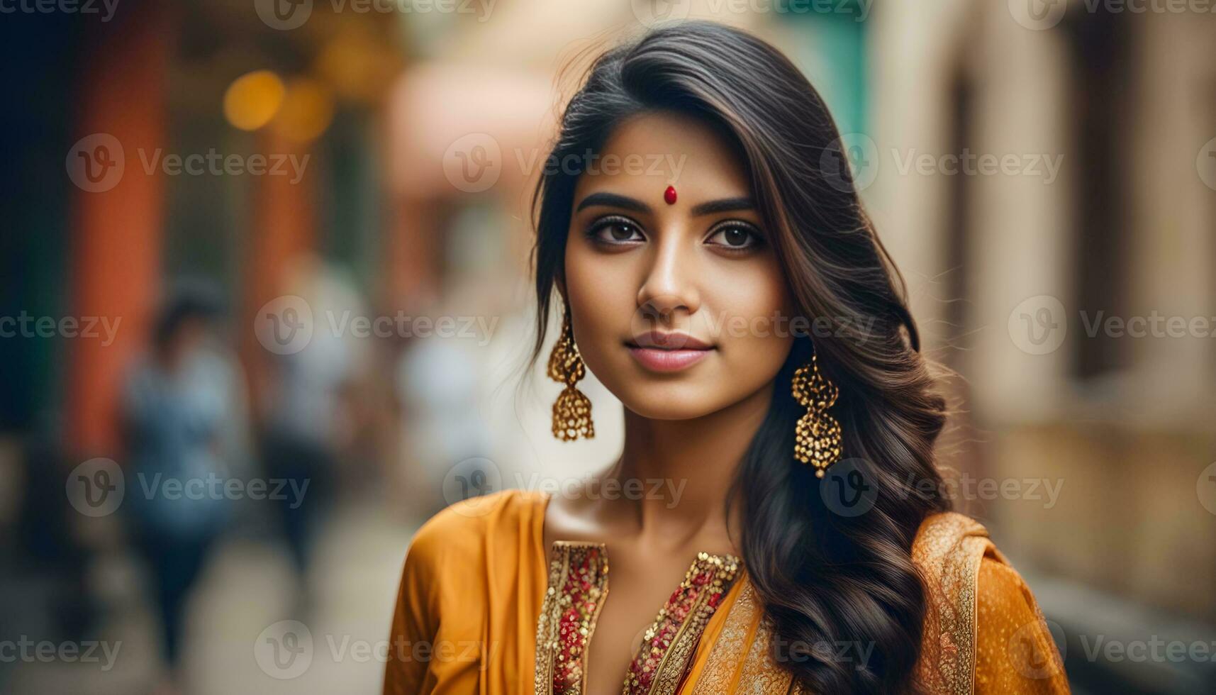 ai généré un Indien femme dans traditionnel Vêtements photo