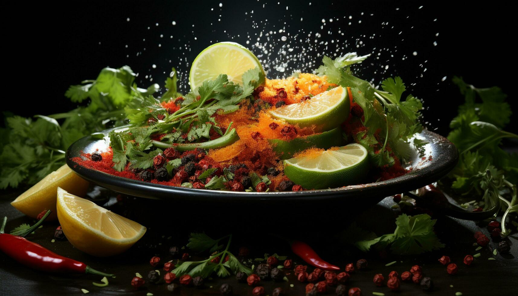 ai généré fraîcheur et santé dans une gourmet salade avec grillé Fruit de mer généré par ai photo