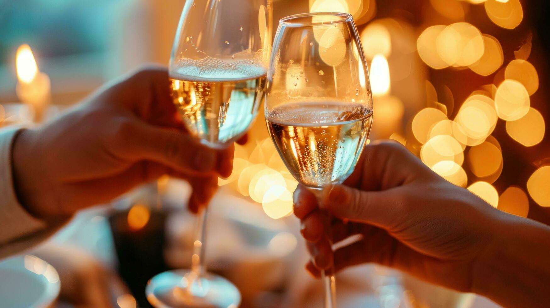 ai généré fête toasts dans une élégant paramètre, avec pétillant des lunettes et une toucher de charme photo