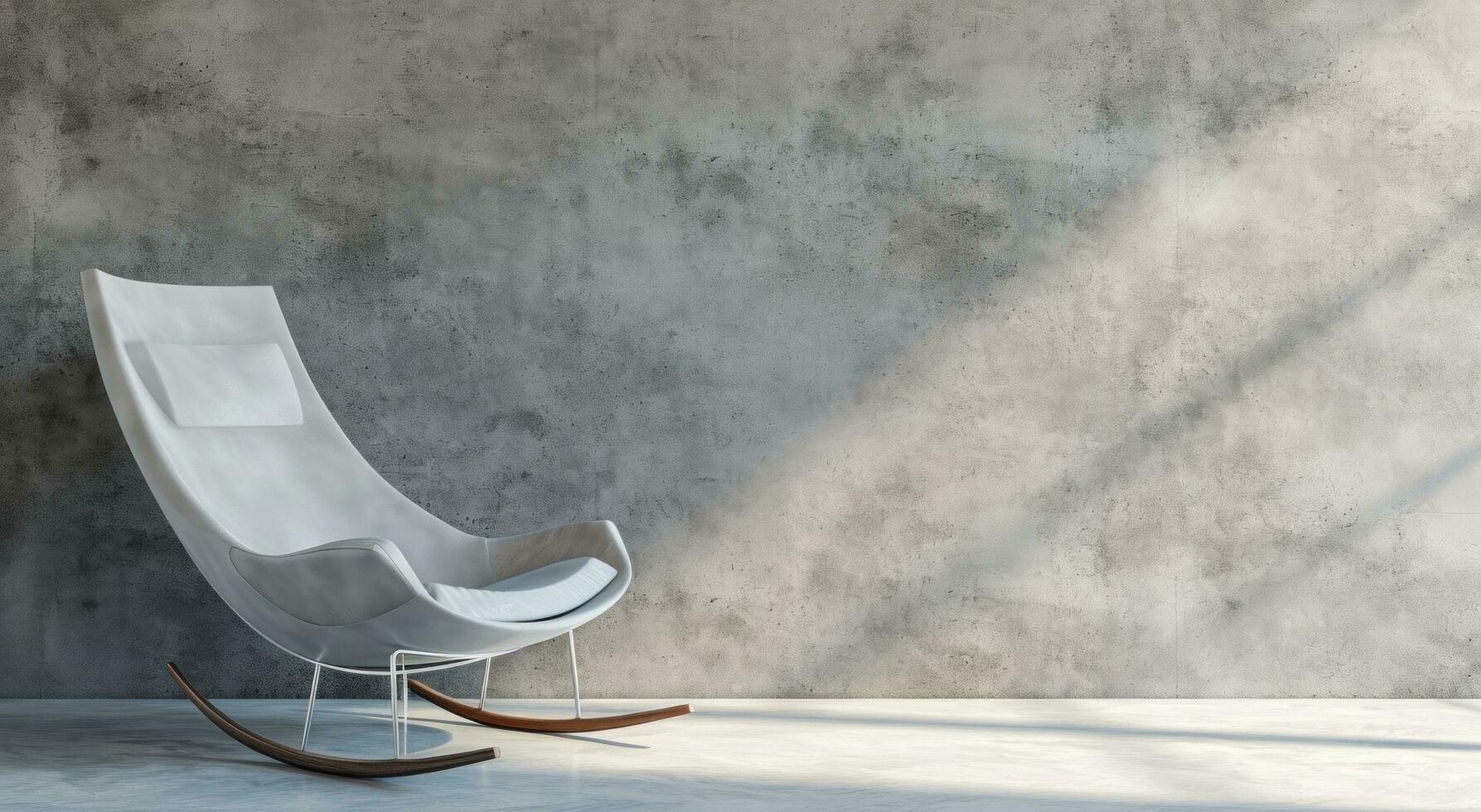 ai généré une contemporain style gris balancement chaise mis contre une peint béton mur photo