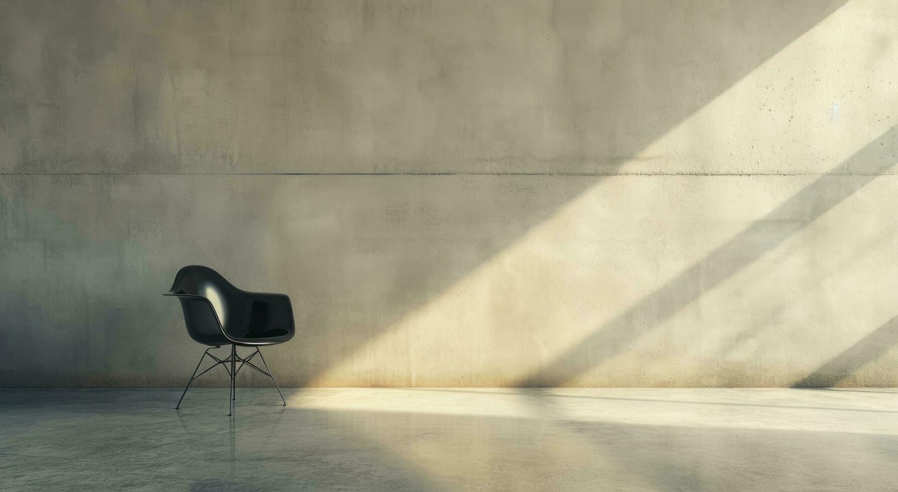 ai généré noir chaise dans de face de une béton mur photo