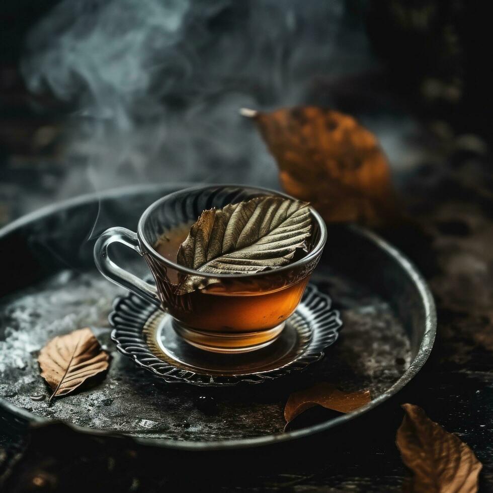 ai généré deux thé feuilles sur une pot de thé photo