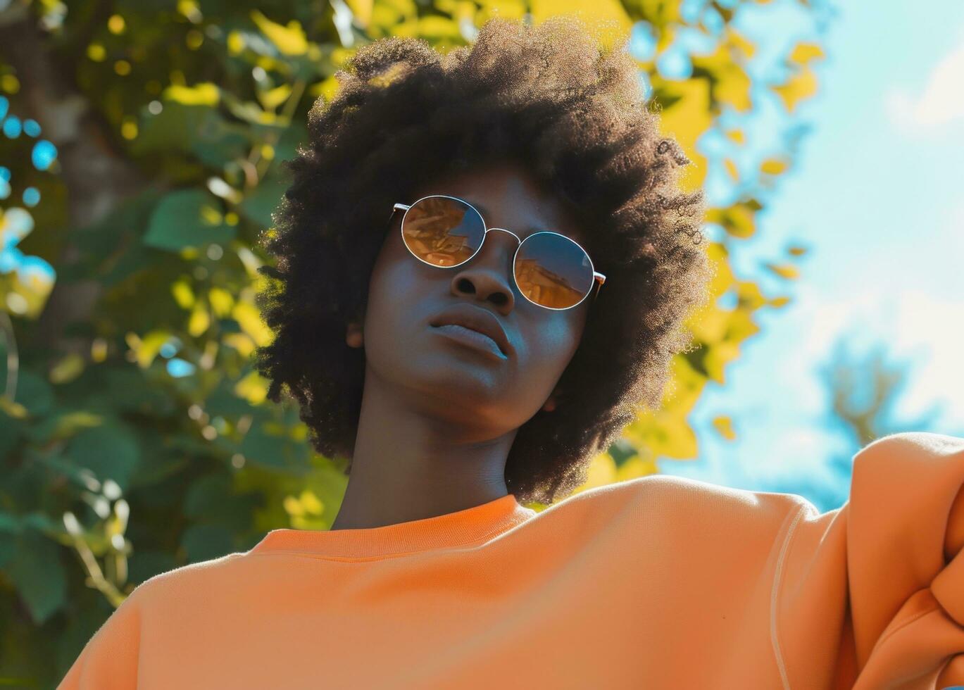 ai généré une femme portant une Orange sweat-shirt photo