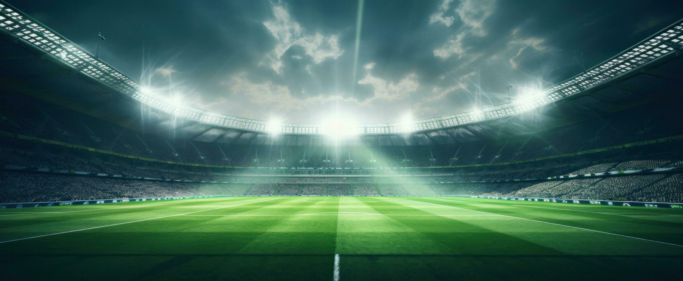 ai généré une grand champ à le stade avec le lumière brillant dans il photo