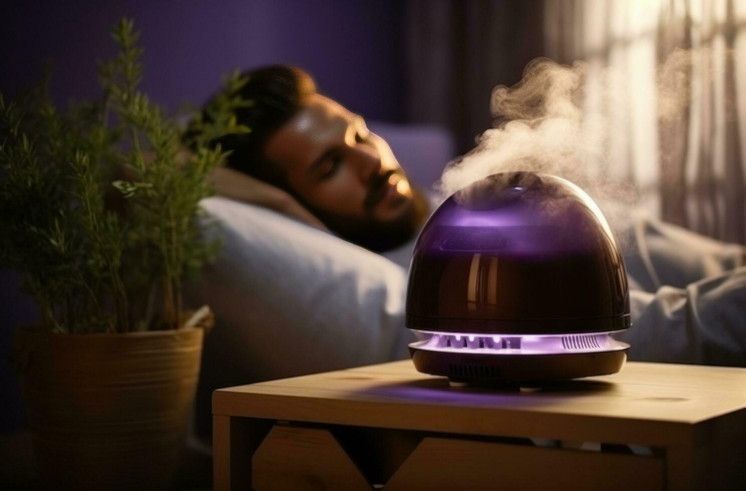 ai généré une homme siestes avec le sien humidificateur sur photo