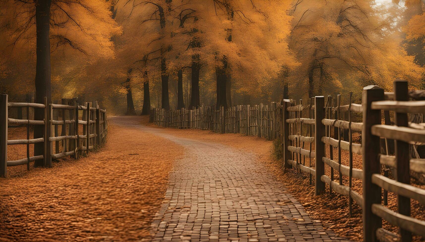 ai généré une chemin par une boisé zone avec des arbres photo